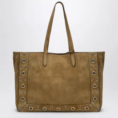 Valentino Garavani Large Nellcôte Tote Bag In Havana Suede Men In Beige