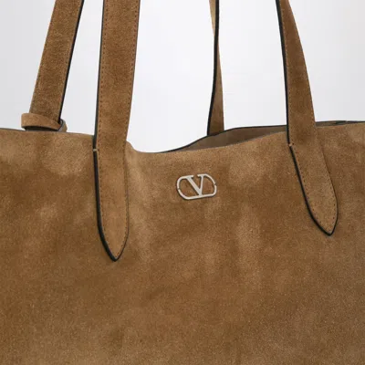 Valentino Garavani Large Nellcôte Tote Bag In Havana Suede Men In Beige