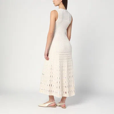 Shop Simkhai Zelma Perforated Midi Dress In Sand Colour In Beige