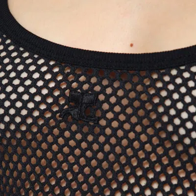Shop Courrèges Black Mesh Tank Top In Cotton