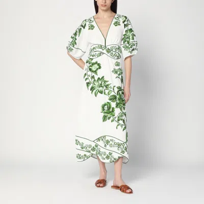 Farm Rio Off-white Green Floral Cascade Lenzing Ecovero Euroflax Midi Dress In Green Floral Cascade Off-white