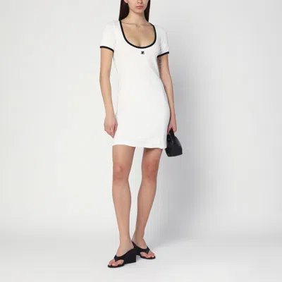 Courrèges Ribbed Cotton Mini Dress With Logo Embroidery In White