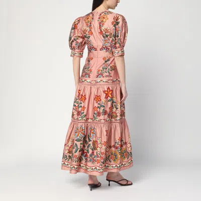 Farm Rio Multicolor Long Dress With V-neck And All-over Floral Print In Pink