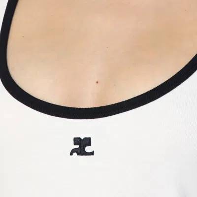 Courrèges Ribbed Cotton Mini Dress With Logo Embroidery In White