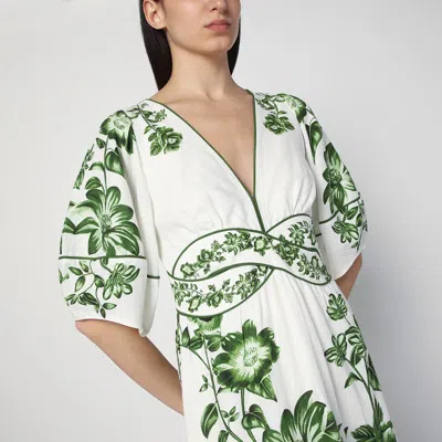 Farm Rio Off-white Green Floral Cascade Lenzing Ecovero Euroflax Midi Dress In Green Floral Cascade Off-white