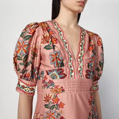 Farm Rio Multicolor Long Dress With V-neck And All-over Floral Print In Pink
