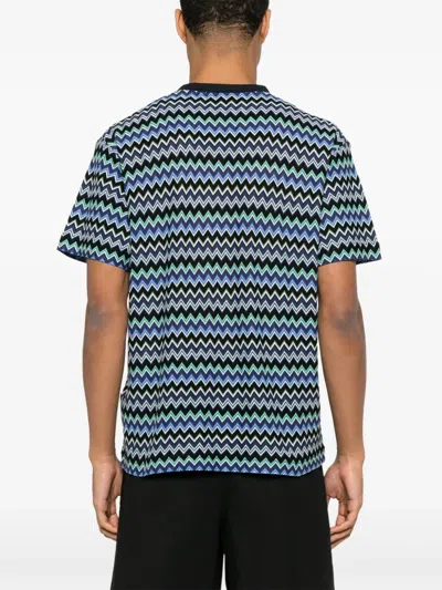 Missoni Chevron Zigzag Crew Neck T-shirt In Blue