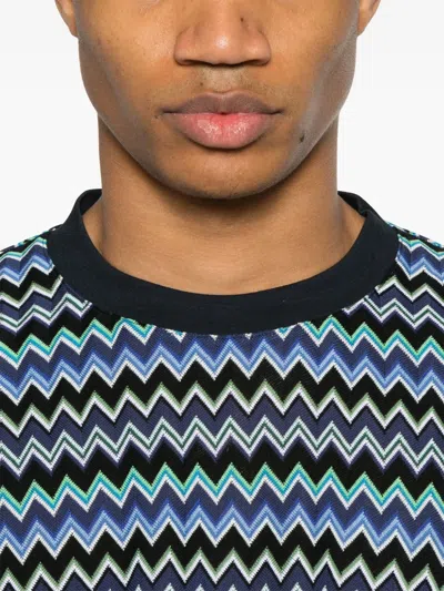Missoni Chevron Zigzag Crew Neck T-shirt In Blue
