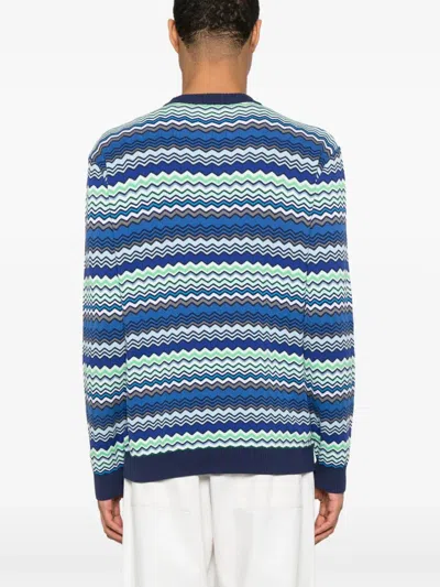 Missoni Handcrafted Zigzag Pattern Crewneck Sweater In Blue