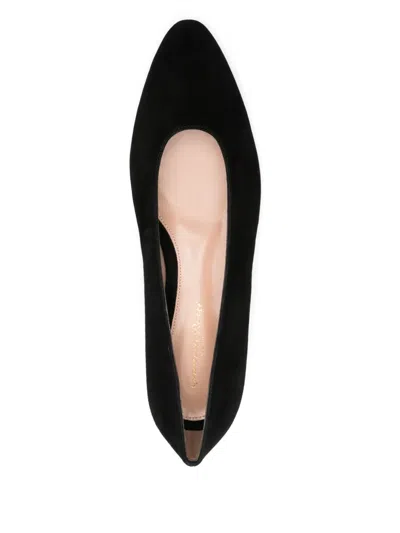 Gianvito Rossi Suede Pointed-toe Ballerina Flats In Black