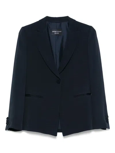 Emporio Armani Tailored Blazer With Buttoned Cuffs And Vents In Blue