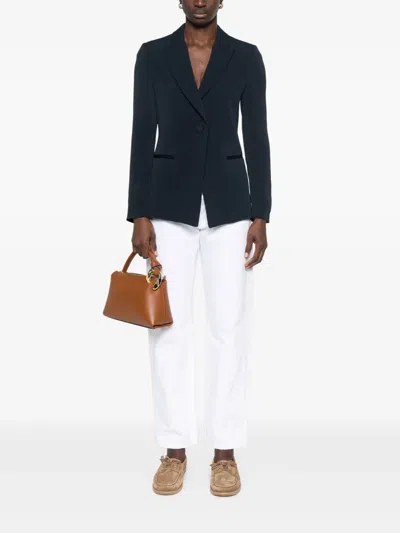 Emporio Armani Tailored Blazer With Buttoned Cuffs And Vents In Blue