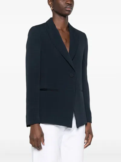Emporio Armani Tailored Blazer With Buttoned Cuffs And Vents In Blue
