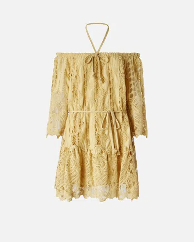 Pinko Mini-robe Ajourée À Épaules Dénudées In Yellow | ModeSens