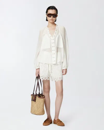 Pinko Elastic Waistband Macramé Lace Shorts In Snow White