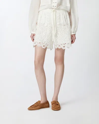 Pinko Elastic Waistband Macramé Lace Shorts In Snow White