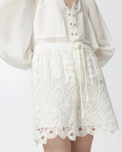 Pinko Elastic Waistband Macramé Lace Shorts In Snow White