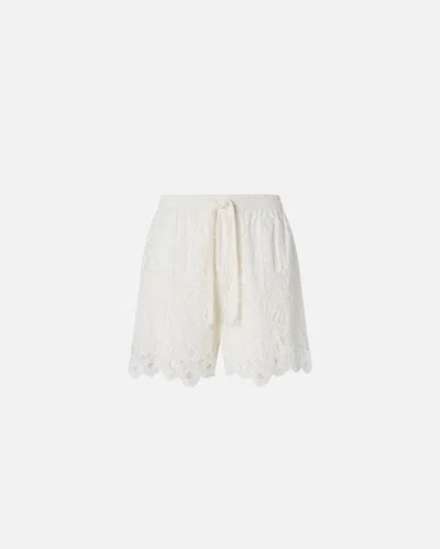 Pinko Elastic Waistband Macramé Lace Shorts In Snow White