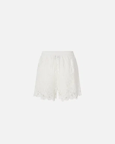 Pinko Elastic Waistband Macramé Lace Shorts In Snow White