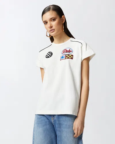 Pinko Short Sleeve T-shirt With Colorful Patches In Snow White