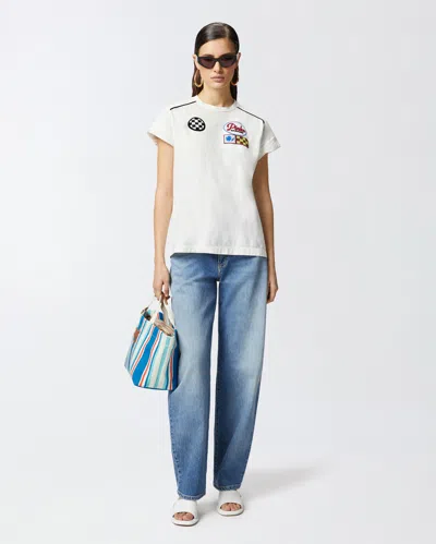 Pinko Short Sleeve T-shirt With Colorful Patches In Snow White