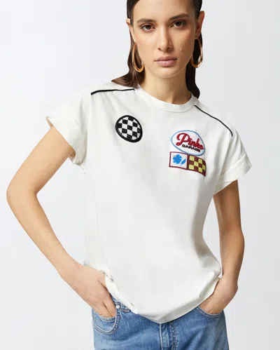 Pinko Short Sleeve T-shirt With Colorful Patches In Snow White