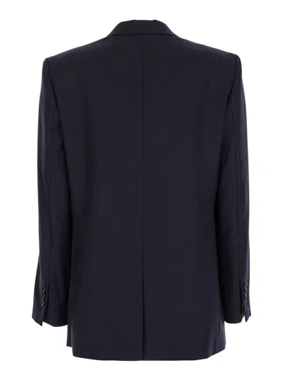 Theory Blue Double-breasted Jacket With Notched Revers In Viscose Woman In Blue