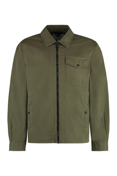 Woolrich Cotton Overshirt With Buttoned Cuffs And Pockets In Green
