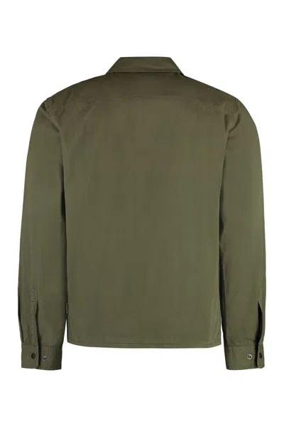 Woolrich Cotton Overshirt With Buttoned Cuffs And Pockets In Green