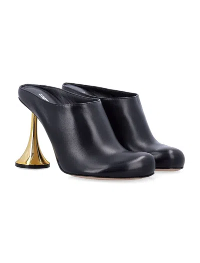 Coperni Black Leather Mules With Sculptural Gold-heel Design In Black