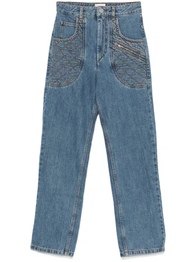 Isabel Marant High-waisted Denim Trousers Diamond-quilted Detailing In Blue