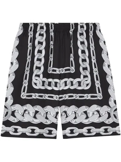 Versace Men Medusa Chains Silk Shorts In Black