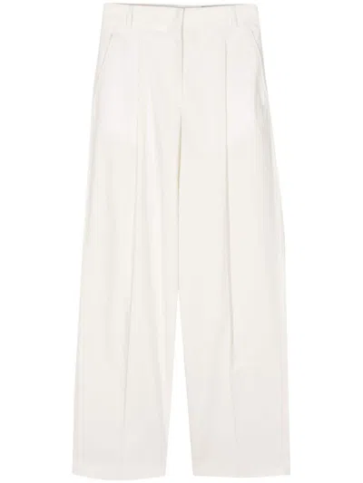 Officine Generale Pleated Poplin Straight Trousers In White