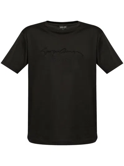 Shop Giorgio Armani Pure Cotton Interlock Signature Logo T-shirt Clothing In Black