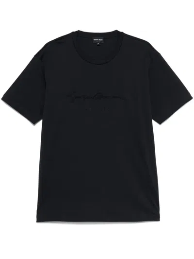 Giorgio Armani Pure Cotton Interlock Signature Logo T-shirt Clothing In Black