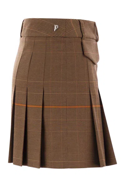 Dondup Prince Of Wales Mini Skirt In Brown