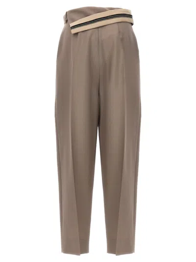 Fendi High-waisted Pleated Front Trousers With Side Pockets In Gray