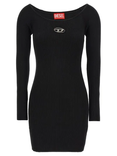 Diesel Black U Neck Dress With D-logo In Black