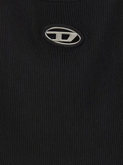 Diesel Black U Neck Dress With D-logo In Black