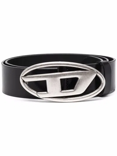 Diesel Black Belt With Oval D Logo Buckle Closure In Leather Man In Multicolor