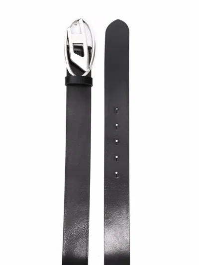 Diesel Black Belt With Oval D Logo Buckle Closure In Leather Man In Multicolor