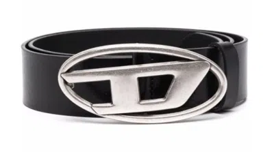 Diesel Black Belt With Oval D Logo Buckle Closure In Leather Man In Multicolor