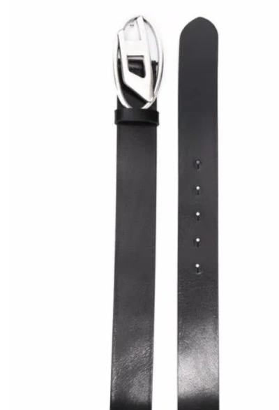 Diesel Black Belt With Oval D Logo Buckle Closure In Leather Man In Multicolor