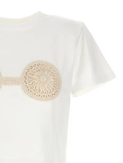 Magda Butrym Cropped Cotton T-shirt With Unique Front Embroidery In White
