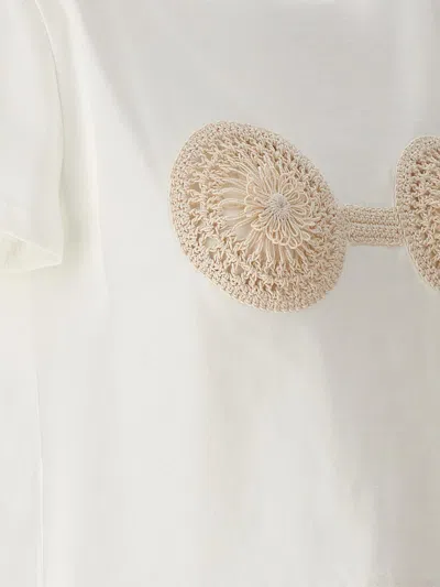 Magda Butrym Cropped Cotton T-shirt With Unique Front Embroidery In White