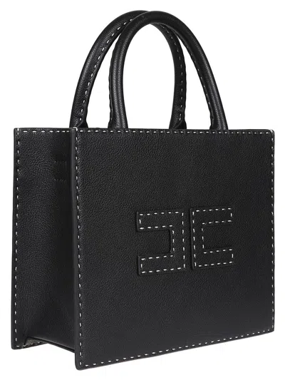Elisabetta Franchi Borsa Tote Nera Piccola Con Impunture A Contrasto In Black