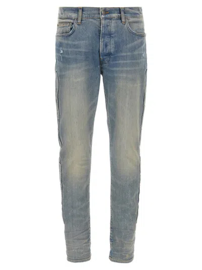 Amiri '3d Bones' Light Blue Jeans With 3d Detail On The Side And Logo Lettering On The Rear In Blue