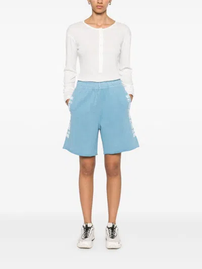 Pinko Light Blue Shorts With Elastic Waist And Logo Print On The Legs In Multicolor