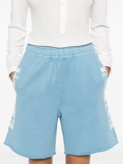 Pinko Light Blue Shorts With Elastic Waist And Logo Print On The Legs In Multicolor