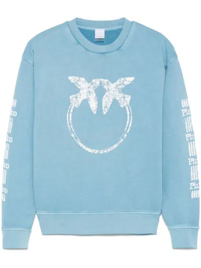 Pinko 'mindelo' Light Blue Sweatshirt With Logo Print On The Front And Sleeves In Multicolor
